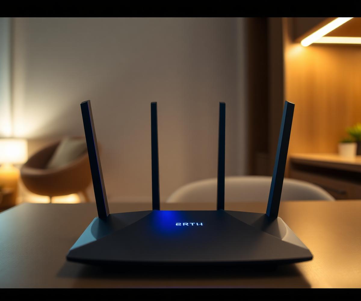 Spark Net fiber router glowing in a modern Dhaka apartment